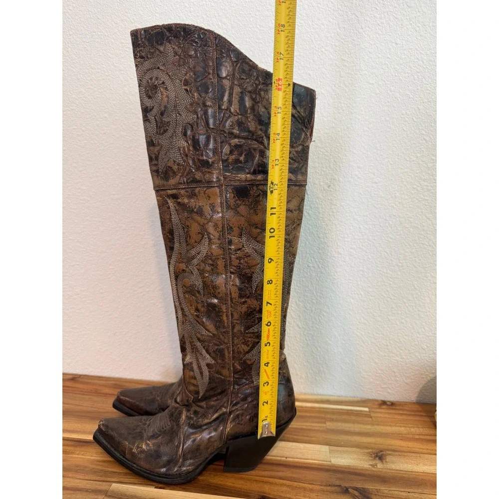 Dan Post Jilted Over The Knee Tall Western Boots Distressed Brown Size  9.5